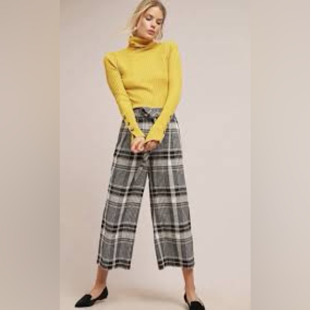 Anthropologie Ettitwa size 10 Luca Plaid Textured Belted Wide Leg Crop Pants